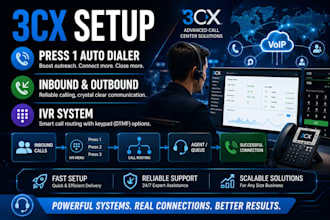 3cx setup, press 1 auto dialer, inbound, outbound call system ivr