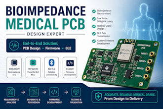 design bioimpedance medical pcb, max30009, nrf52840, ble and firmware