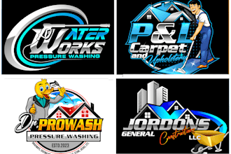 do power wash pressure wash rug cleaning and home cleaning logo design