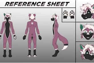 draw fursona reference sheet, custom fursona, anthro character, furry oc design