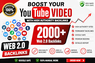 create 2000 plus quality backlinks for youtube SEO growth