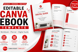 create editable canva ebook template, pdf workbook, planner and digital guide