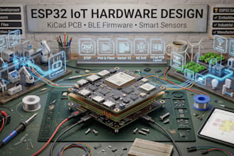 develop esp32 iot hardware with kicad pcb, ble firmware and sensors