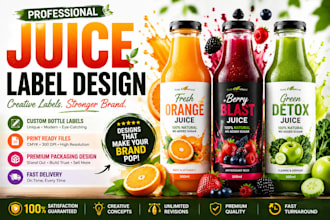 create unique juice label, water bottle label, milk, can, jar label design