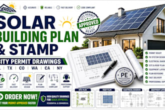 design fl, tx, co, wa, ca, ny, solar building plan stamp for city permit