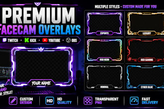 design a premium facecam overlay and webcam frame for twitch, kick, obs