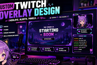 design animated twitch overlay vtuber stream package and obs overlay
