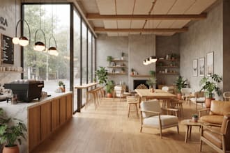 create modern coffee shop, cafe, fast food and restaurant interior design