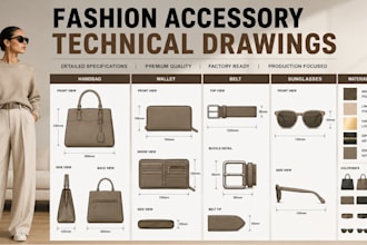 create professional fashion accessory technical drawings and tech packs