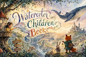 hand drawn watercolor book illustration, watercolor book illustration