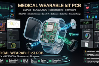 create medical wearable iot pcb with esp32 bisensors max30009 embedded firmware