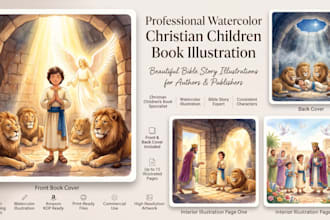 create watercolor christian children book and storybook illustrations