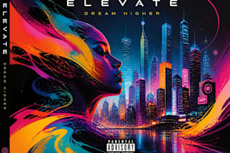 design futuristic 2d abstract album cover art for
