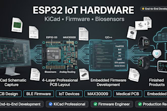 develop esp32 embedded pcb with ble firmware, iot, bio sensors and max30009