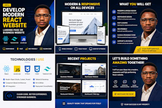 develop a modern react website, landing page, or business website