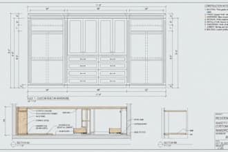 create millwork, case work, shop drawings, kitchen cabinets, wardrobe and pantry