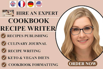 write cookbook recipes, keto diet cookbook, vegan meal plan ebook, food journal