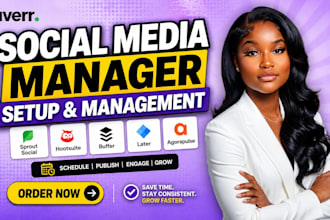 social media manager, setup sprout social, hootsuite, buffer, later, agorapulse