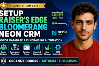 setup raisers edge bloomerang neon crm donor database fundraising automation