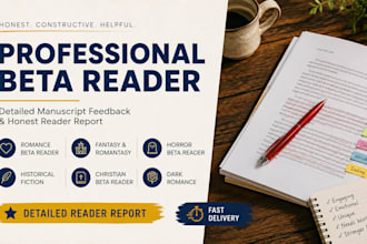 give honest beta reading and story critique for your manuscript