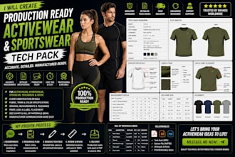 create production ready activewear and sportswear tech pack