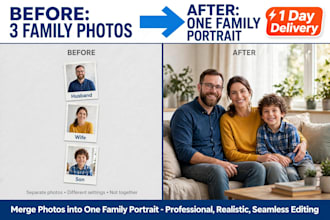 merge family photos into one realistic portrait