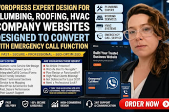 design plumbing roofing hvac company website with emergency call in wordpress