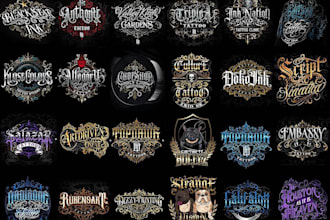 design gothic blackletter logo, tattoo lettering and victorian monogram