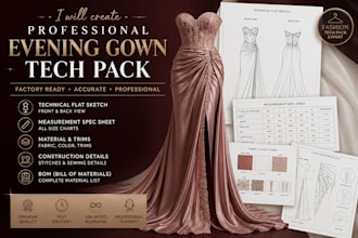create evening gown and bridal dress tech pack