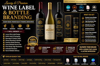 design luxury wine label, bottle branding, beverage packaging and canva design