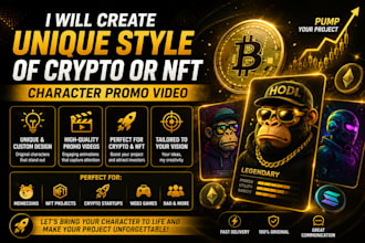 create unique style of crypto or nft character promo video
