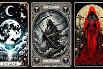design custom tarot card illustrations in dark art style