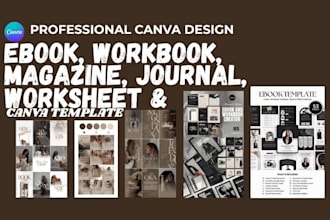 design canva ebook, workbook, magazine, journal design worksheet, canva template