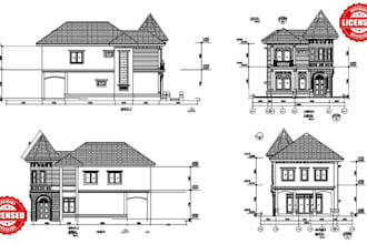 draft architectural floor plans, elevation, section, roof, site plans in autocad