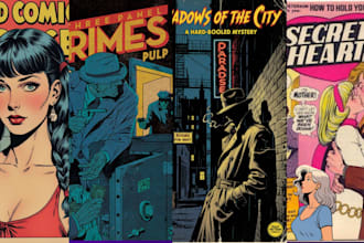 draw retro vintage comic poster, horror pop art, or superhero comic illustration