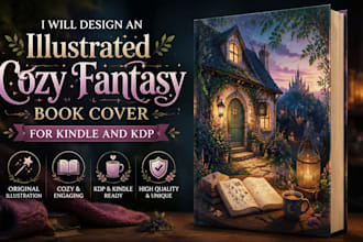 design an illustrated cozy fantasy book cover for kindle and kdp