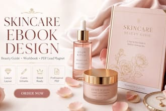 create luxury skincare ebook, beauty workbook and product guide design