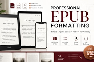 professionally format your ebook into epub for kindle and apple books
