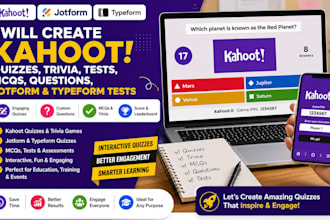 create kahoot quiz, trivia, mcqs, jotform and typeform tests