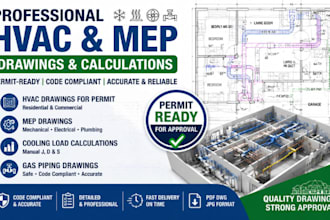 do hvac drawing for permit, mep drawing, cooling load calculations gas piping