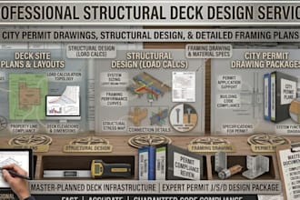 draw deck plans, structural deck design, city permit, framing drawing