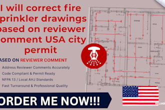 correct fire sprinkler drawings based on reviewer comment USA city permit