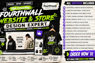 design fourthwall website, setup store, pod merch ecommerce and digital products