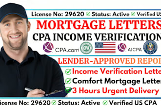 write US CPA mortgage letter, lender comfort letter and income verification