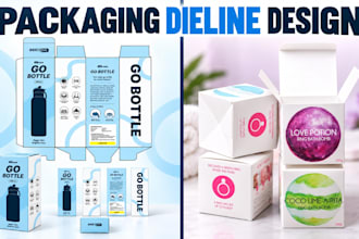 design branded dieline templates for folding carton, product boxes and bottles