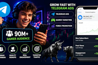 90m gamer telegram subscriber via telegram ads, signup, telegram forex promotion