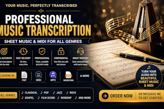 professionally transcribe music into sheet music and midi for all genres