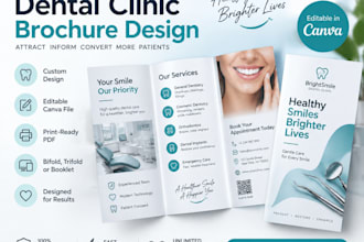 design an editable canva brochure for dental clinics and dentists