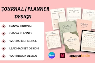 design canva editable journal, printable workbook digital minimalist planner kdp