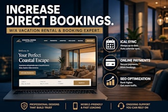 design a wix hotel, short term rental website, vacation website with booking